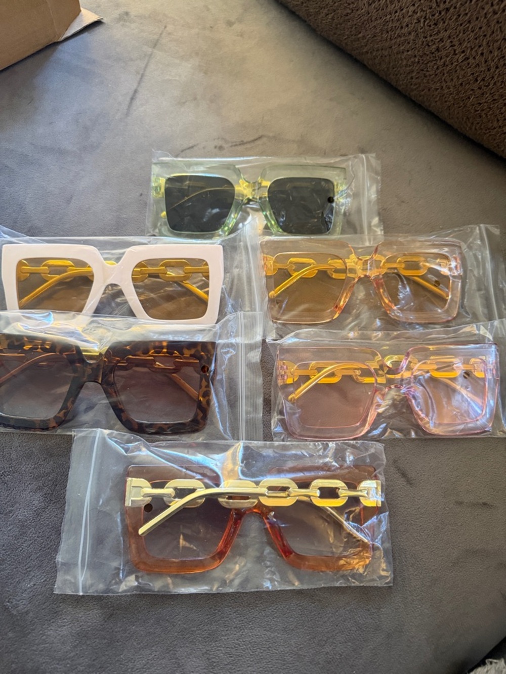 Chunky Chain-Accent Square Sunglasses - Multi Color 6 Pack